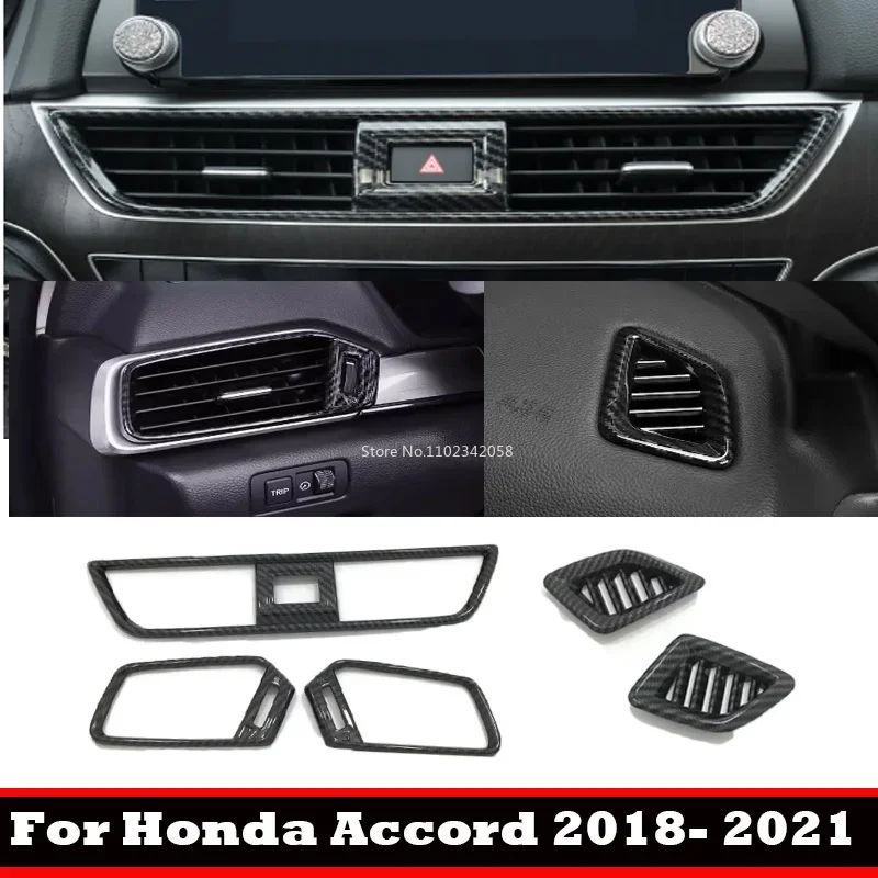 

Для Honda Accord 10-го поколения 2018 2019 2020 2021, стиль из углеродного волокна, внутренняя панель, вентиляционное отверстие, розетка переменного тока, литье, наклейки