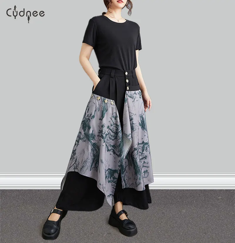 Women Wide Leg Casual Harem Pants Plus Size Trousers With Pockets Plus Size Spliced Pantalones Baggy Japanese Style Pantalones