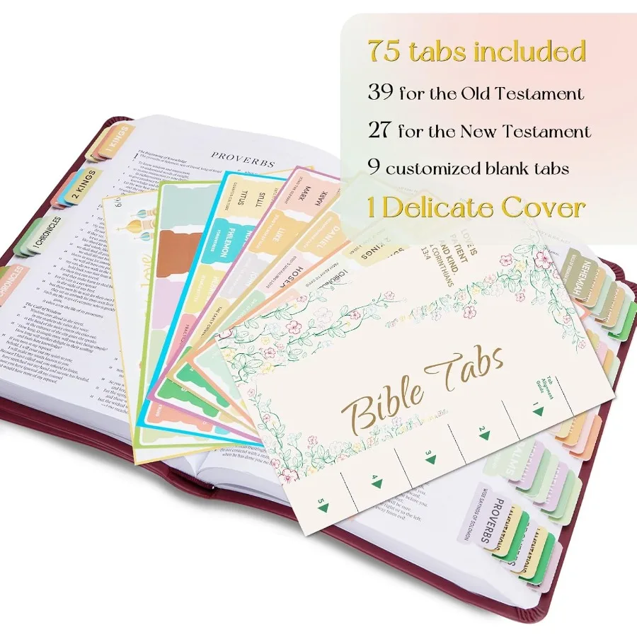 علامات تبويب الكتاب المقدس مع غطاء رقيق 75 علامة تبويب مع عنوان الفصل والمجسمات ذات الطابع المسيحي تحريك علامات تبويب الكتاب المقدس المحدودة المقاومة للماء ثنائية #4