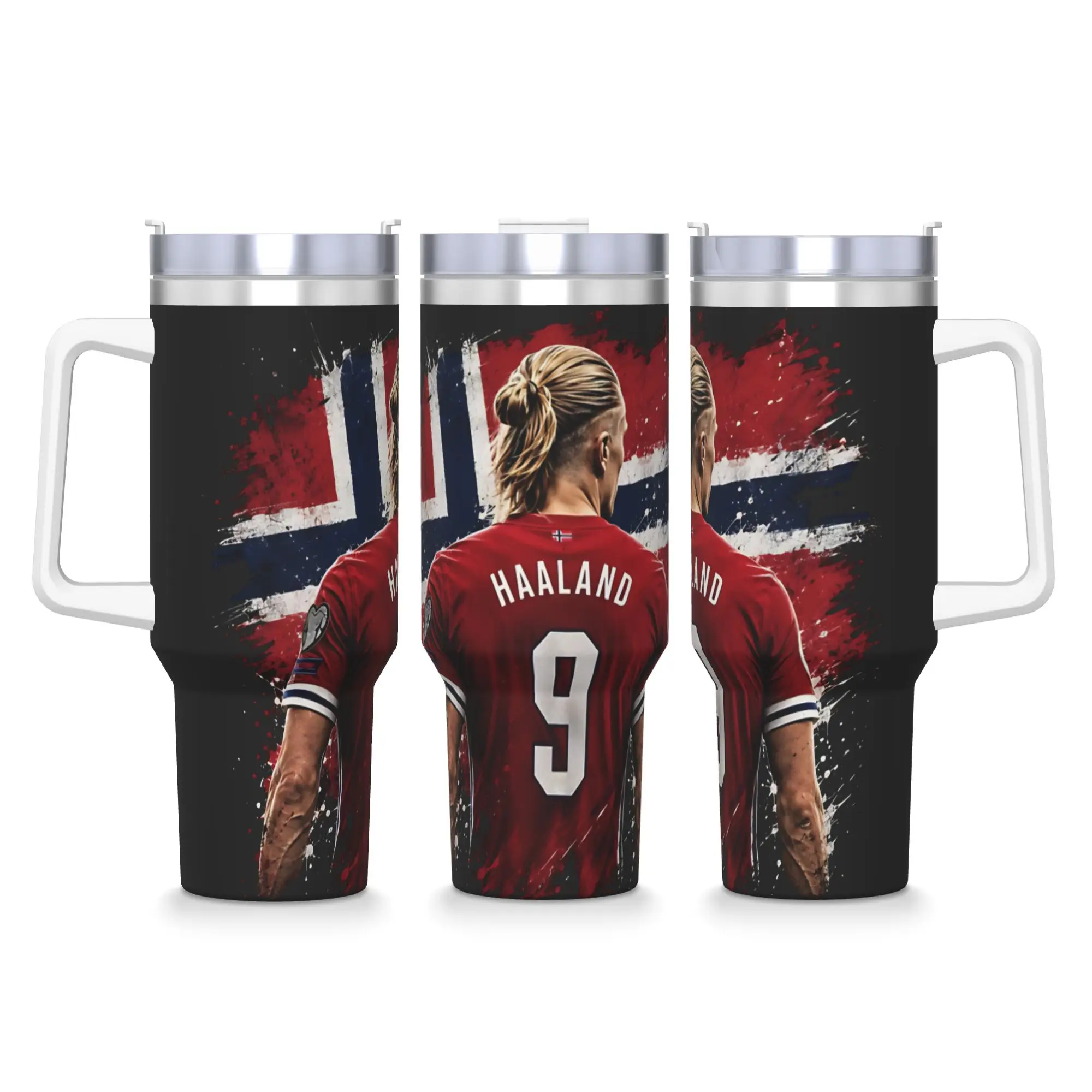 Haaland Football Number 9 FanArt Tumbler  Cold Drink Portable Stainless Steel Water Bottle With Handle Beach Thermal Cups