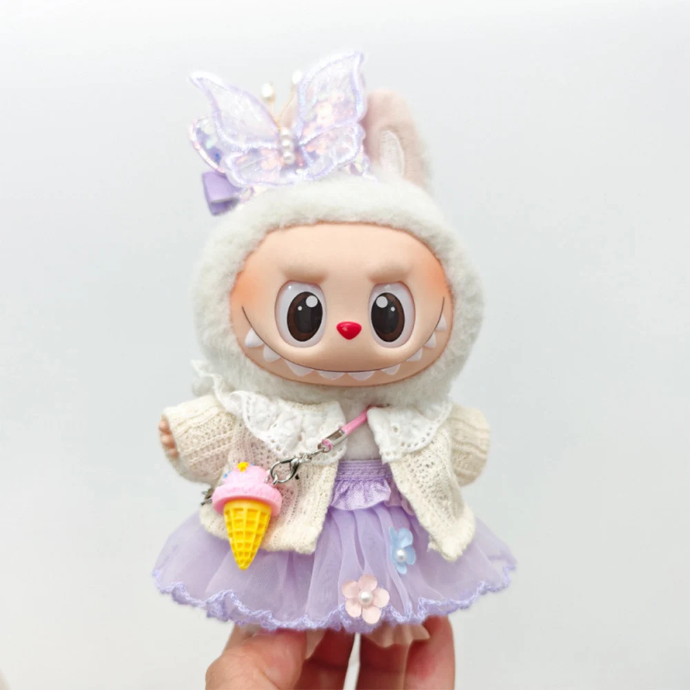For 15-17 Cm Labubu V1 V2 V3 Baby Clothes Princess Purple Butterfly Fairy Skirt Cardigan Set Decoration Accessories
