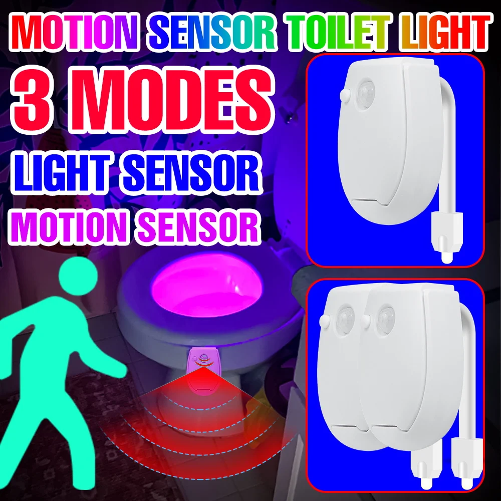 2-Packs LED Toilet Lamp Smart PIR Motion Sensor Toilet Bowl Seat Backlight Nightlight 3 Modes Colors Bathroom Atmosphre Lighting