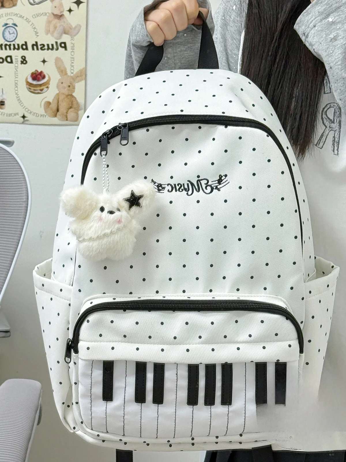 

Original Design Polka Dot Piano Embroidery School Bag for Girls Bapa Casual Simple Sle Student Bapa Waterproof