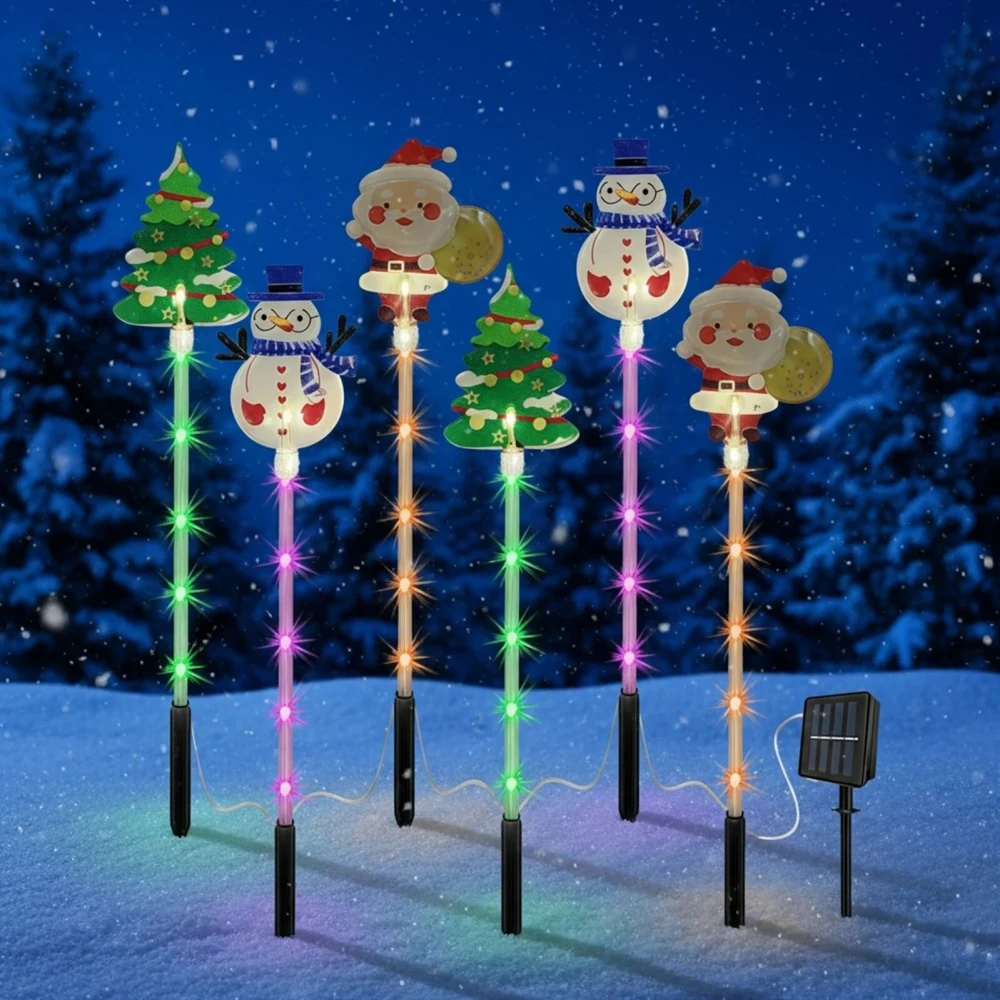 1Set of Solar Santa Claus&Christmas Tree and Elk 6 in 1 Lawn Lights Outdoor Garden Solar Lawn Lights For Lawn Yard Holiday Decor