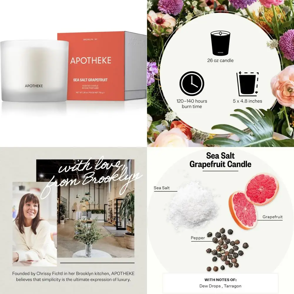 Velas perfumadas de 3 mechas, sal marina, pomelo, cera de soja, tarro de 26 oz, regalo para mujeres, aromaterapia con fragancia duradera