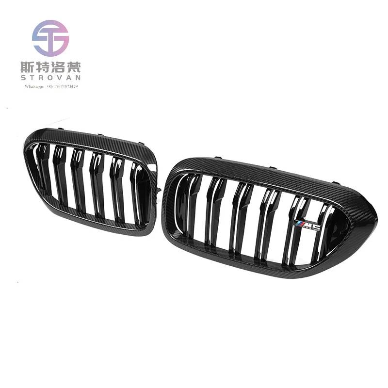 

For 5 Series M5 G30 F90 530i 540i Grill Dry Carbon Fiber Double Slat Front Bumper Grill Grille Mesh 2017-2020