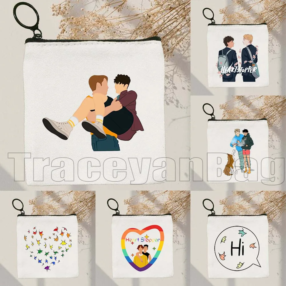 

Cute Tv Show Heartstopper Leaves Hi Books Friends Nick Charlie Heart Canvas Coin Purse Key Case Small Bag Wallet Zipper Pouch