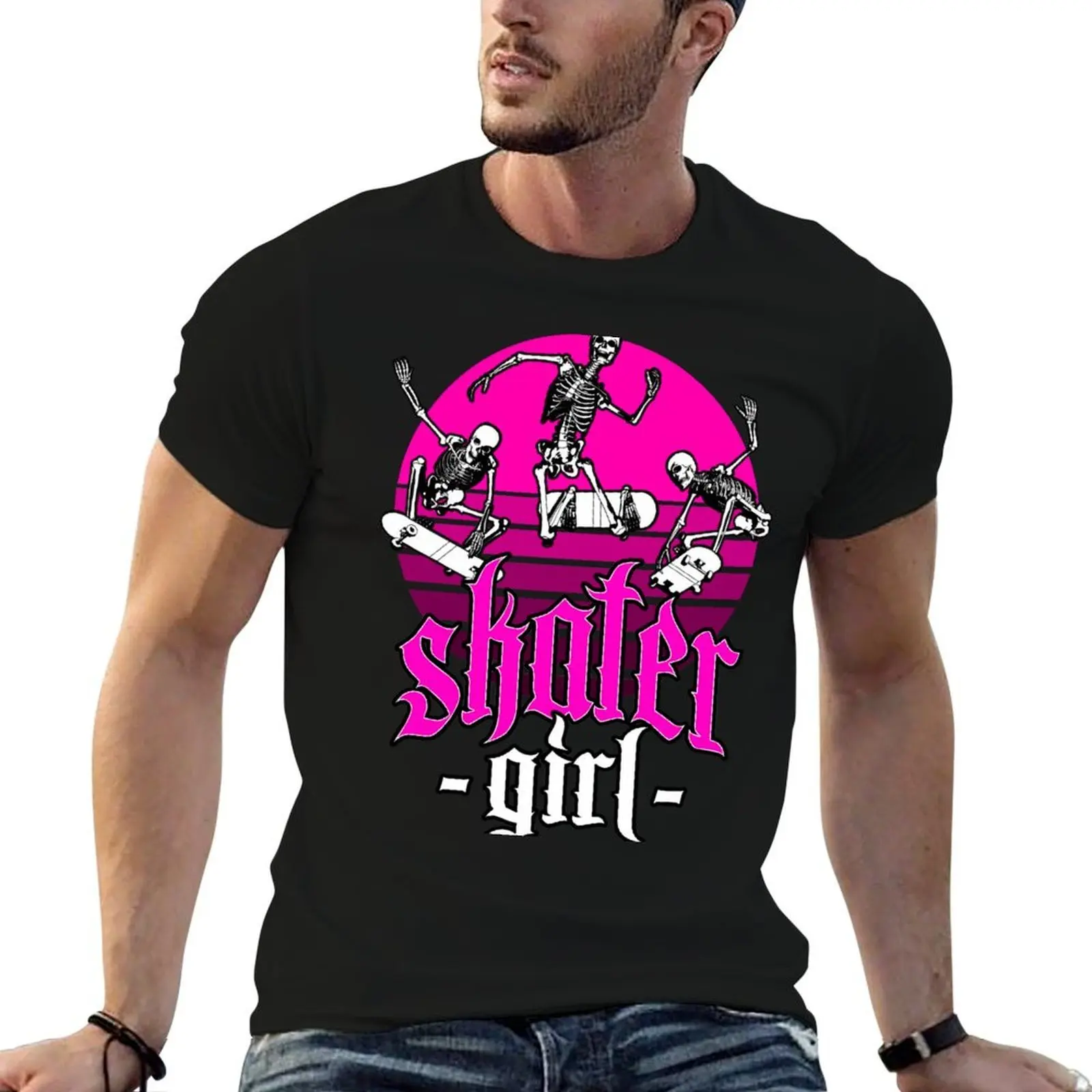 

Skater Girl Retro Sunset Skateboarding Halloween Skeletons T-Shirt t shirts for man cotton funny cotton t shirt pack T-Shirt