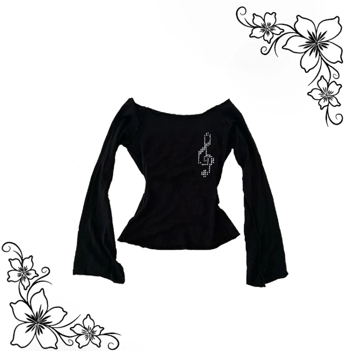Gothic women's autumn and winter long sleeved slim fit hot selling willow nail print simple retro 2000s top emo American style