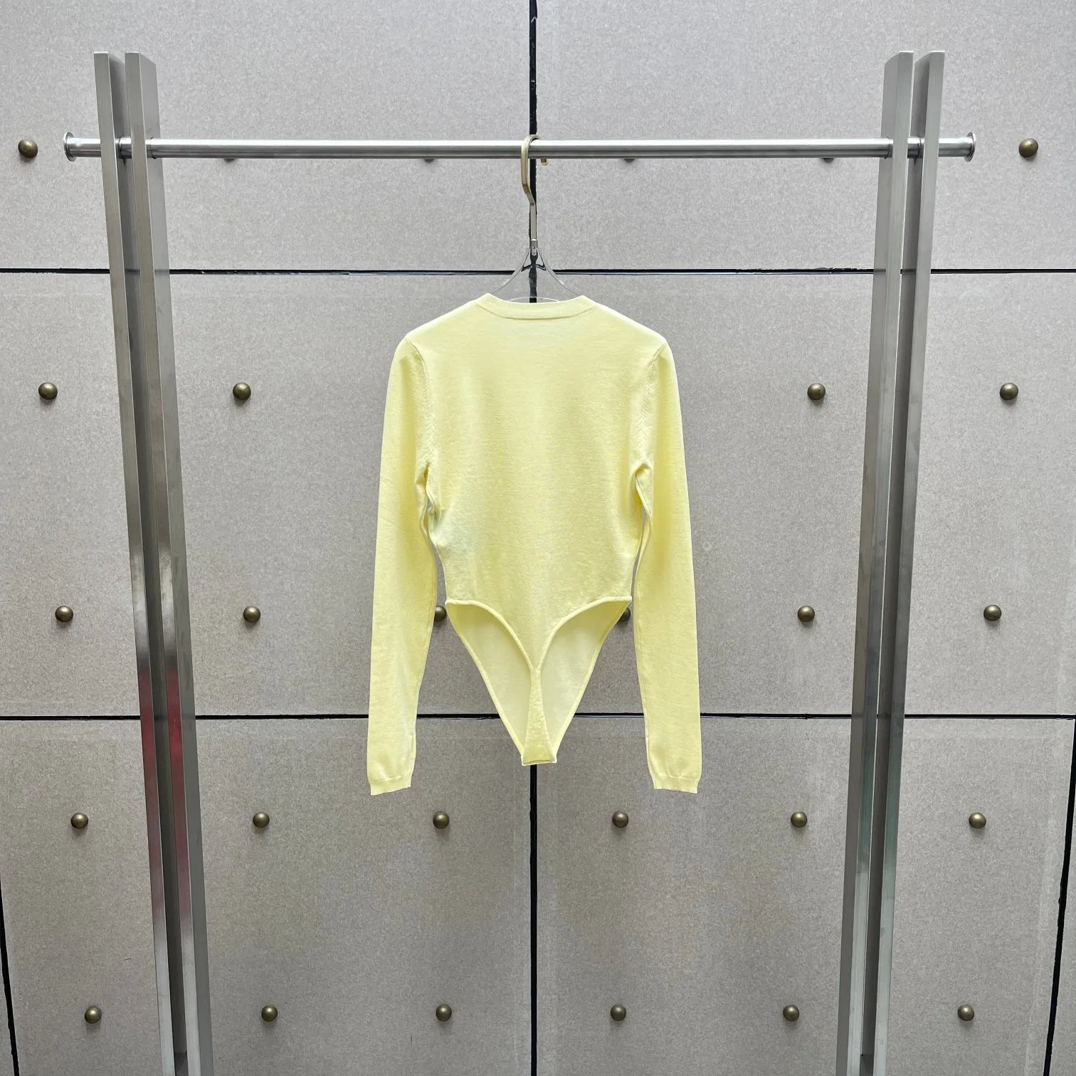 2026 Half-Placket Button-Front Knit Bodysuit – Long Sleeve, Slim Fit, Minimalist Design in Yellow, Navy & White