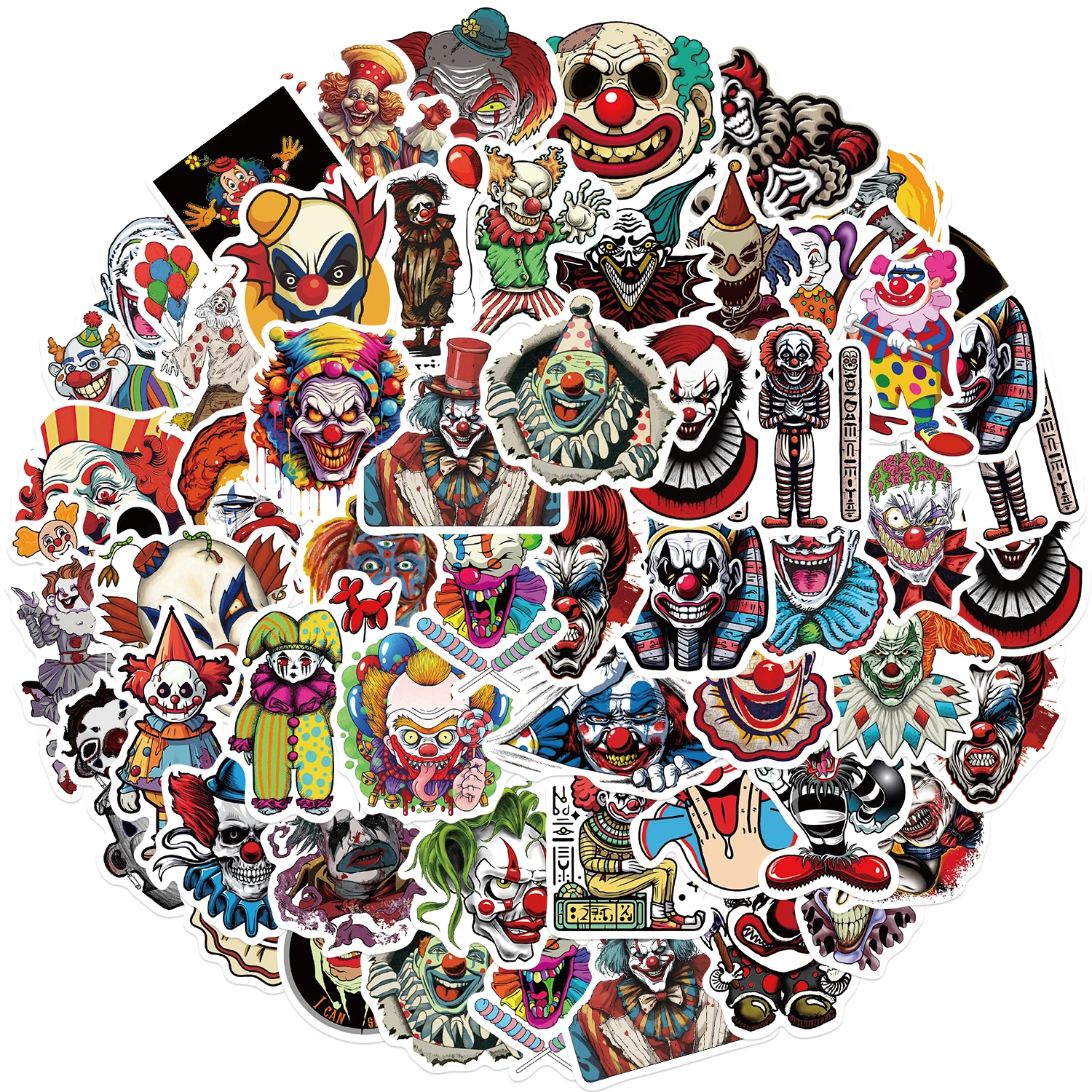 50PCS Horrific Circus Acrobatics Clown Vinyl Waterproof Stickers for Water Bottle Laptop Skateboard Scrapbook Luggage Kids Toy
