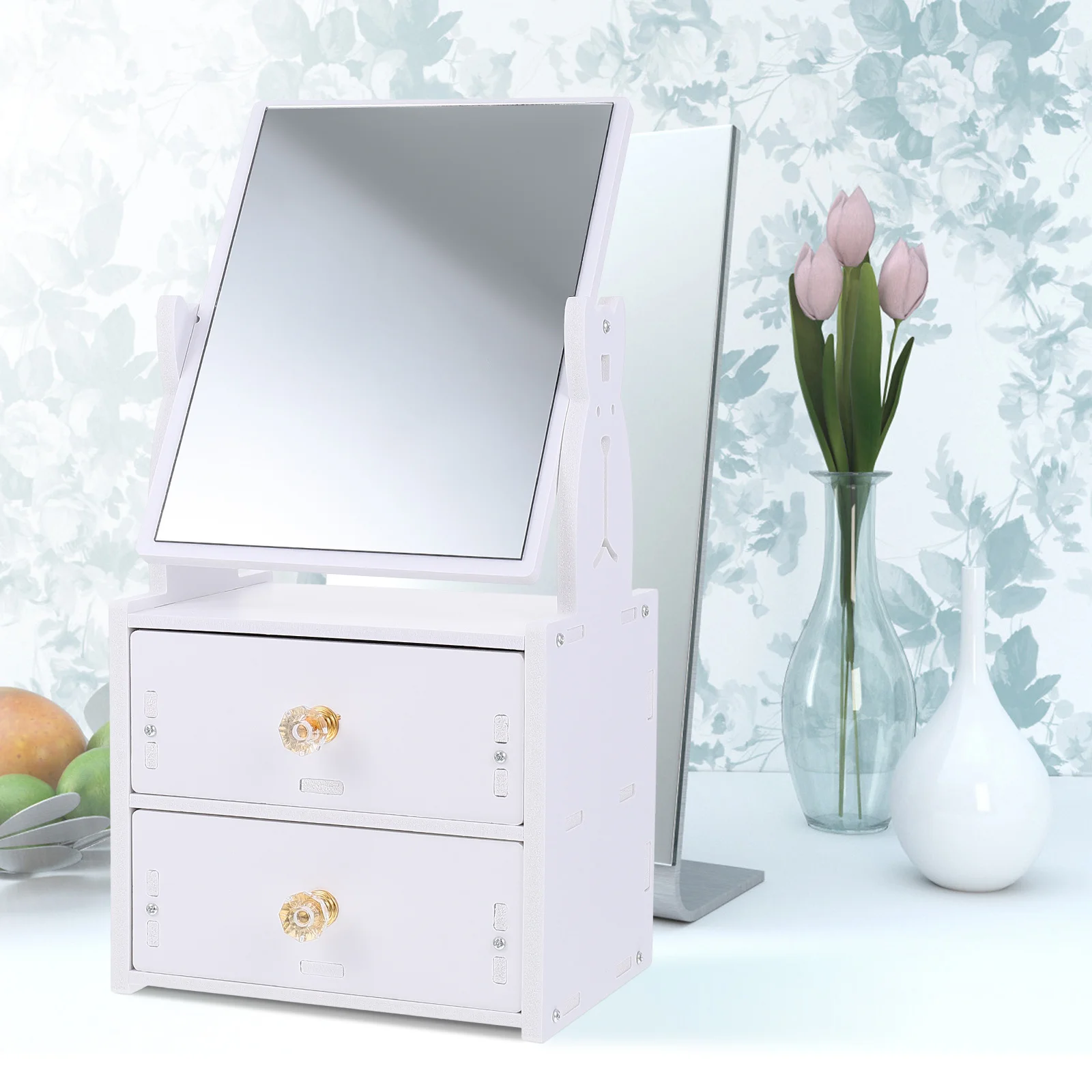 다기능 메이크업 거울 수납함 데스크탑 테이블탑 PVC 화장대 거울 안정적인 베이스 침실 화장대 정리함