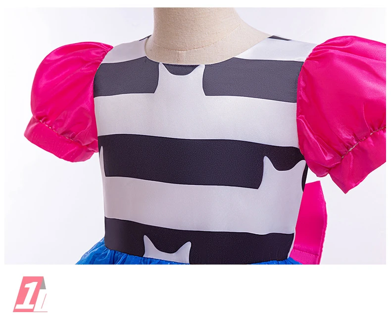 Kinder-Katzen-Themen-Cosplay-Kleid für Mädchen, Puffärmel, gestreiftes Oberteil, glitzerndes blaues Tüllkleid für Geburtstagsfeiern und Freizeitkleidung – Detail 5