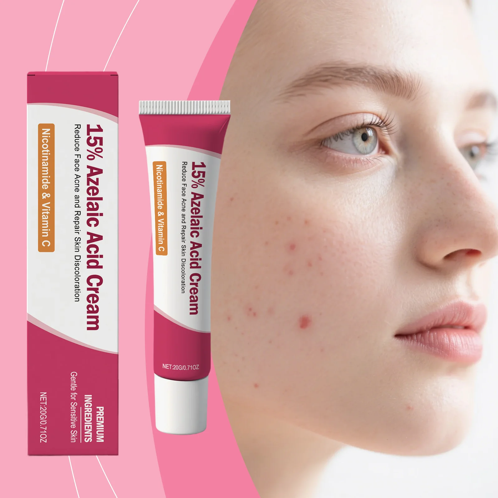 Facial Care Essence Cream Herbal Ingredients Gentle Comfortable Clean Facial Blemish Skin Delicate Smooth Essence, Azelaic Acid Gentle Facial Soothing Moisturizer Gel Cream For Breakout Prone Redness Skin Pores Refining Treatment Daily Skin Care Routine