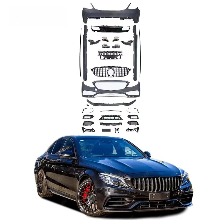 STLF for Mercedess BENZs C-Class W205 LCI 19-22 Upgrade to C63 AMGs Style with Front  Rear Bumper Front Lip Side Skirts
