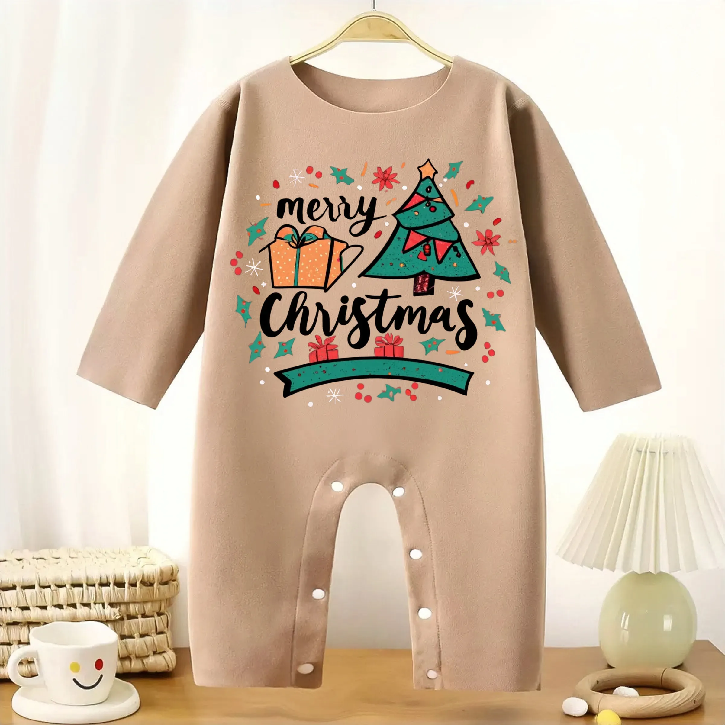 

MINISO Merry Christmas Baby Thickened Jumpsuit Christmas Gift Infant Longsleeve Creeper Keep Warm for Height 60-90CM Baby Cloth