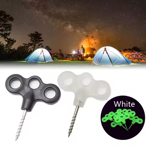 6Pcs Screw Hooks, Rope Buckles, Hiking Camping Pins, Tent Nails, Luminous Travel Outdoor Gear Tent Accessories, Three-Eye Outdoor Deck Rope Fasteners, Tent Accessories