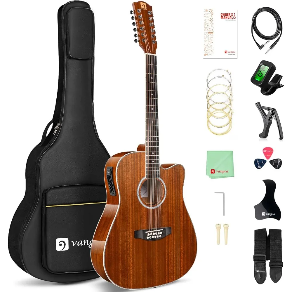 Electric Guitar Body Natural 12 String Acoustic Electric Guitar High Quality Guitars Sapele Body for Beginners Teens Adults Kit