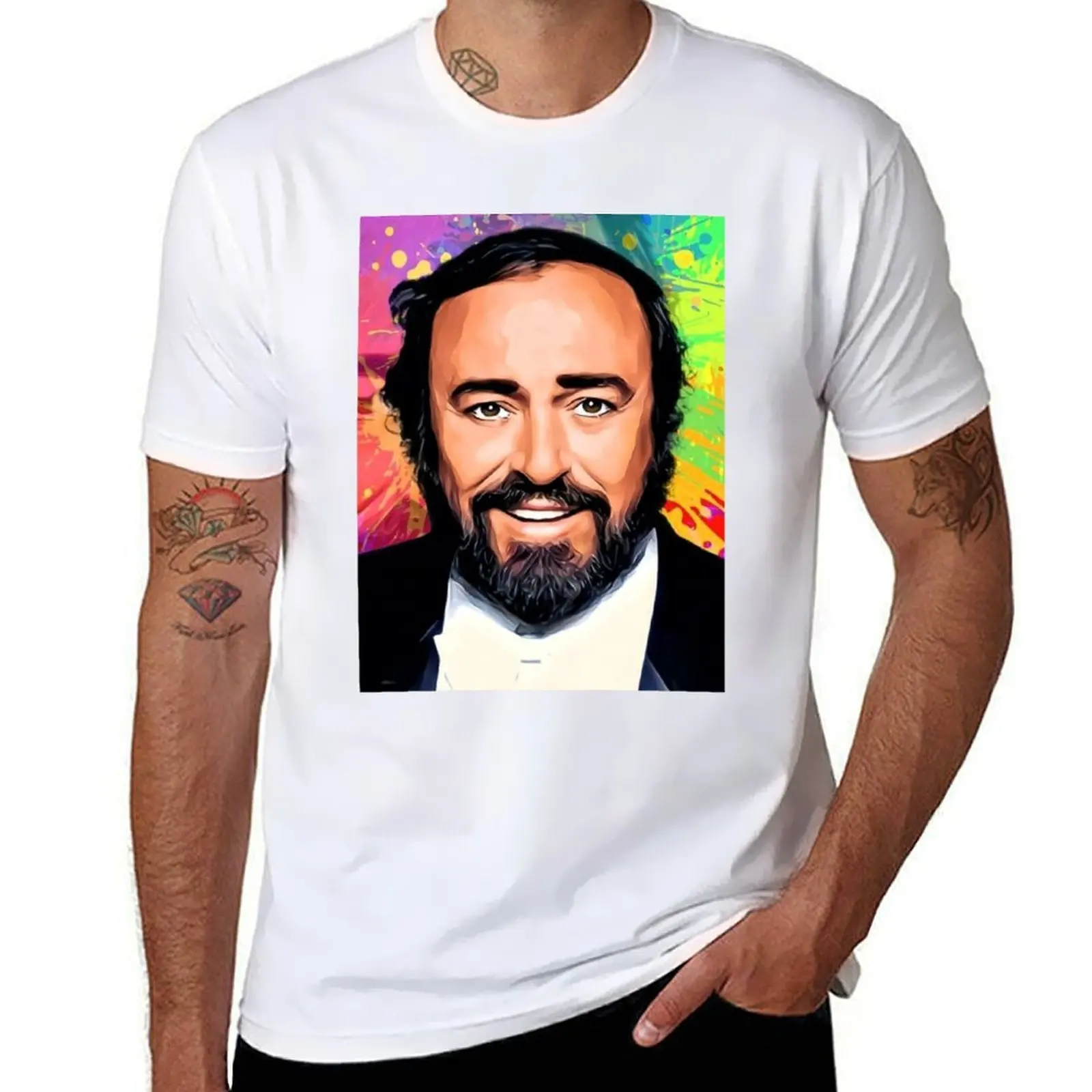 

Luciano Pavarotti Artistic Portrait Style Pop Tribute T-Shirt t shirts for man cotton funny T-Shirt