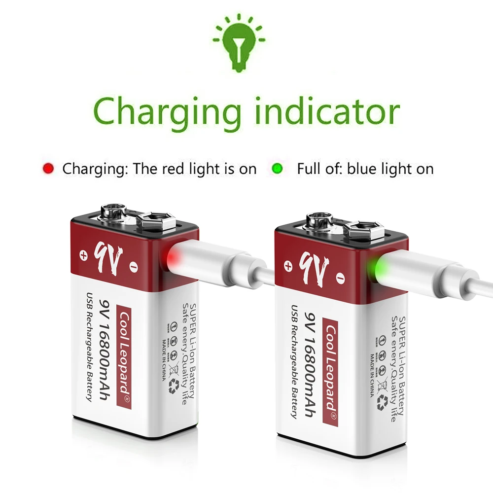 Batteria al litio ricaricabile USB 9V 16800mah Micro batteria al litio con telecomando per multimetro microfono giocattolo telecomando