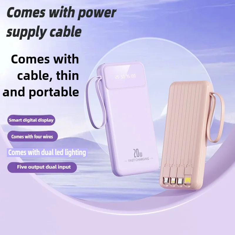 

Ultra-thin Large-capacity Power Bank 20000mAh with Built-in Cable Fast-charging and Portable Mobile Power Supply