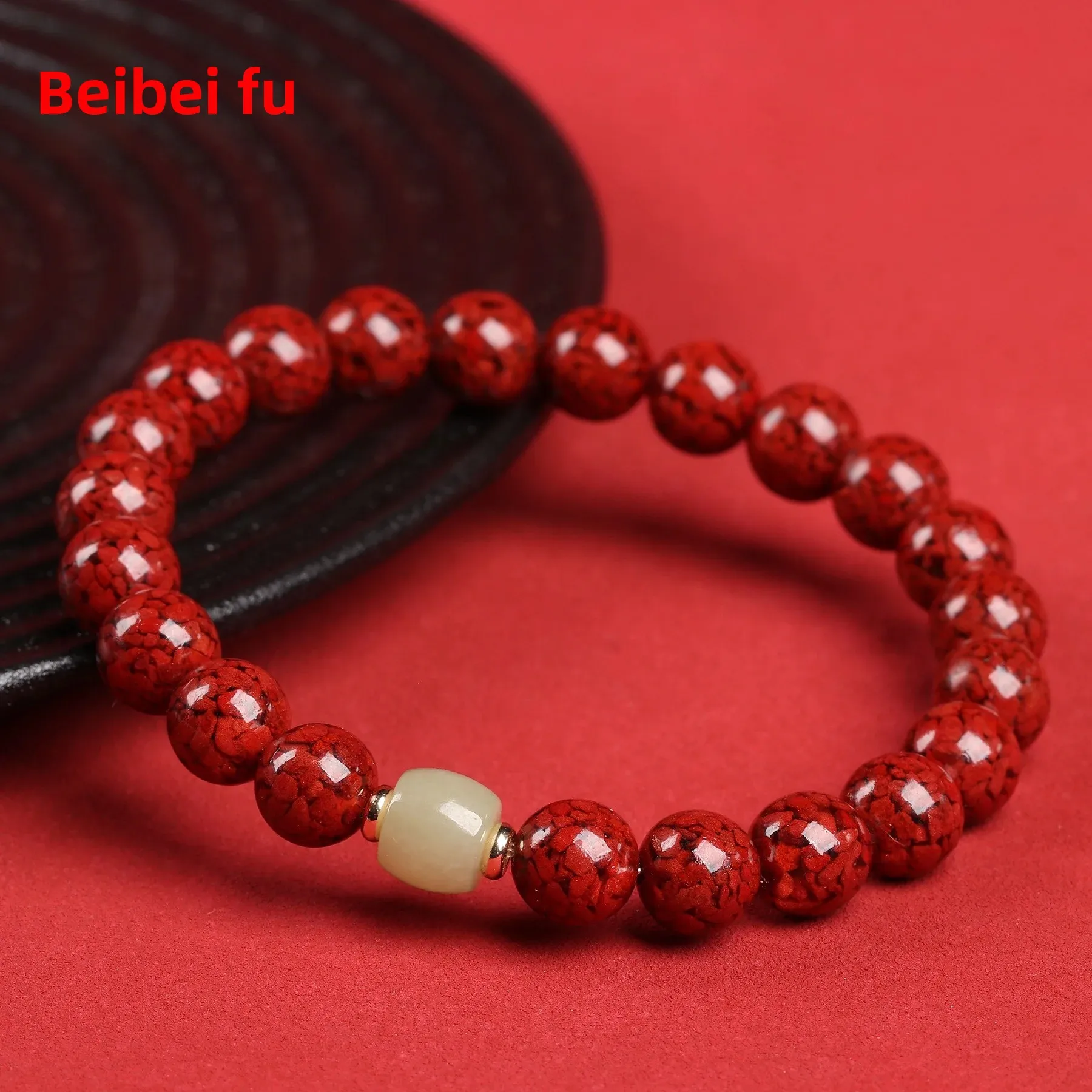 Raw Cinnabar Design Lucky Bracelet High Content Purple Gold Cinnabar Red 8 10MM Round Bead Hand String Guardian Amulet Jewelry