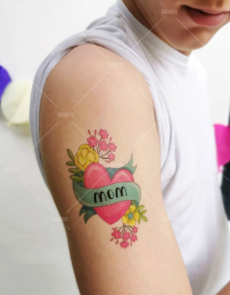 Pegatina de tatuaje temporal extraíble impermeable, corazón rojo, amor, día de la madre, mejor mamá para niños, tatuajes falsos, accesorio para fotografía de bebés para niños