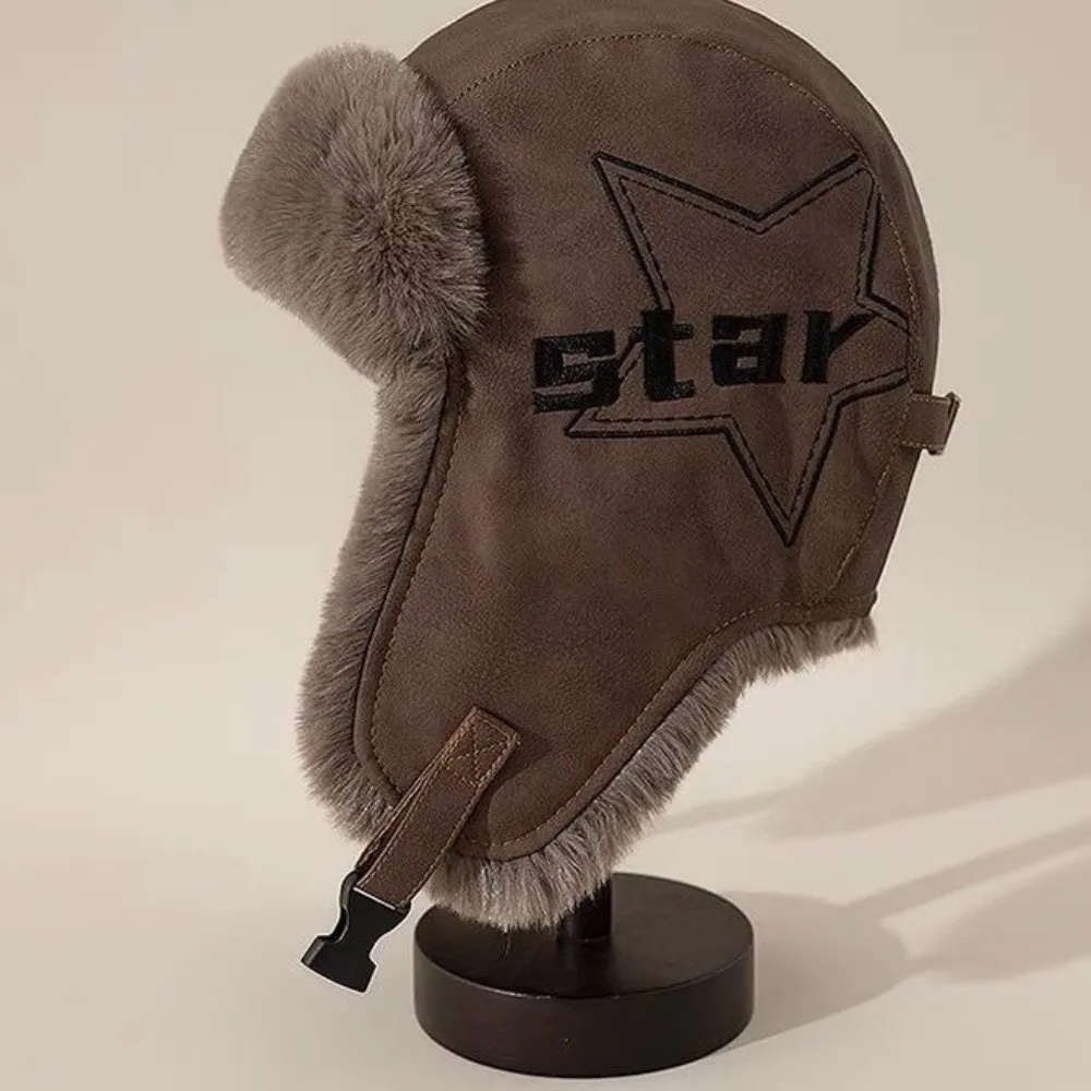 Fashion Star Winter Pilot Hat Pu Leather Windproof Cycling Lei Feng Hat Beanie Caps Neck Protector Warm Ski Hat Outdoor