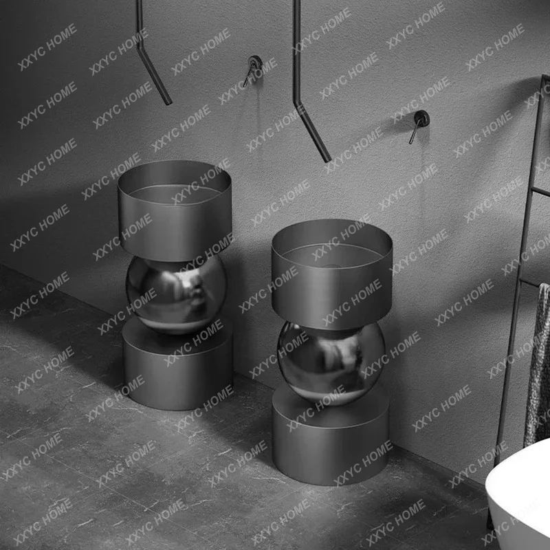 X-S  Golden Stainless Steel Pedestal Basin Creative Home Round Bathroom Sinks  Bathroom Accessories HG