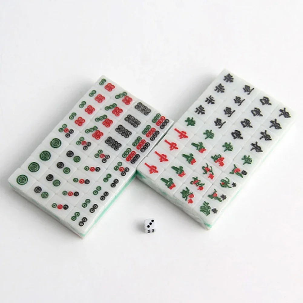 Mini Travel Mahjong Set 15mm Mahjong Game Set with Dices&Carrying Case Chinese Mahjong Set for Travel Family Leisure Time