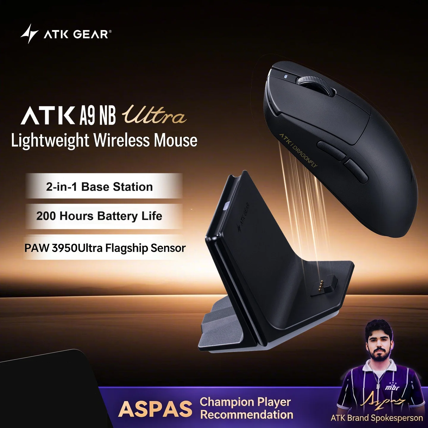 

ATK Dragonfly A9 NB Ultra 3Mode Wireless Gaming Mouse PAW3950Ultra 8K with 2-in-1 Charging Dock 800mAh Lightweight Esports Mice