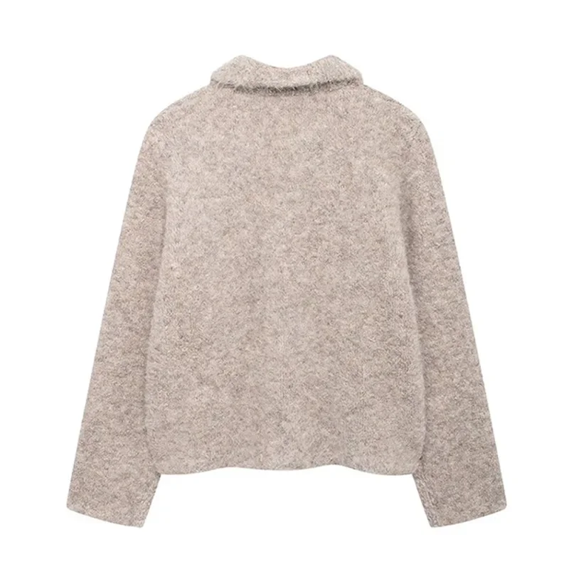 Casual Knit Sweater Cardigan Women Lapel Long Sleeves Flowers Shape Single Breasted Female 2024 Autumn Winter Solid Knitwear Top