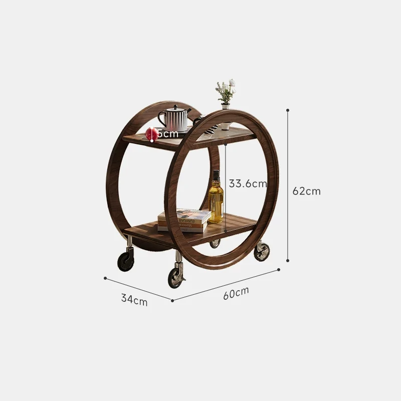 u*-Nordic Furniture,Round Solid Wood Coffee Table,Creative Mobile Cart Side Table,Living Room 2-Layer Tea Table,Home Storage Des