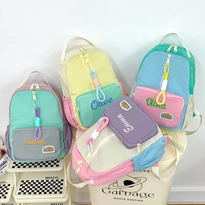 Personalization Embroidered Custom Design with a Removable Colourful Rope Buckle Stylish Backpack Kids Back to School Gift