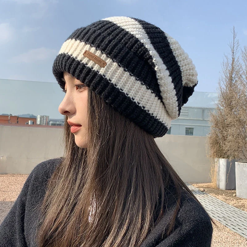 1PC Neue Mode Winter Warme Hüte Für Frauen Casual Stapeln Gestrickte Bonnet Caps Männer Hüte Streifen Hip Hop Unisex weibliche Mützen