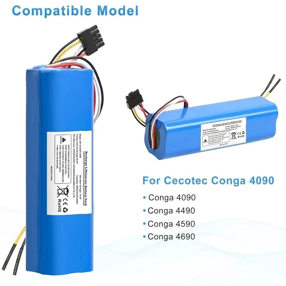 New 12800mAh Li-ion Battery for CECOTEC CONGA 4090 4490 4690 4590Robot Vacuum Cleaner 14.8V 18650 4s2p