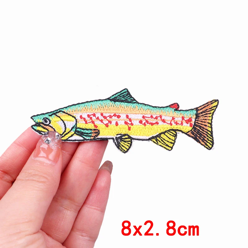 Fisch- und Forellen-Stickerei-Aufnäher für Kleidung, Outdoor, Wave Japan, Lucky Fish Patch, Aufnäher zum Aufbügeln, thermoadhäsiver Aufnäher – Detail 22