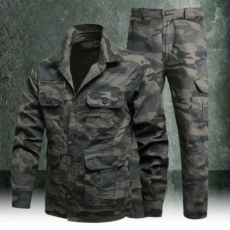 Summer Camouflage Suit Men's Thin Hunting Shirts Jacket and Cargo Trousers Tactical Working Cotton Breathable Multi-Pocket Suit