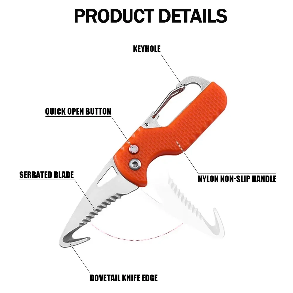 Portable Folding Knife Express Parcel Knife Stainless Serrated Hook Cutter Outdoor Camping Carry-on Survival Tool Box Opener