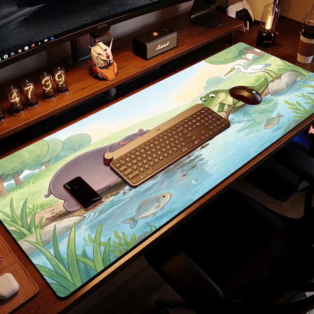 Swamp Hippo Frog Pond Play Mat Thick Rubber Smooth Glide Precision Tracking For Nature Home Desk