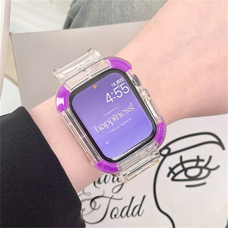 Case+Strap Transparent Band For Apple Watch Series 8 7 6 SE 5 4 3 Transparent Bracelet For Iwatch 41mm 45mm 42mm 38mm 40mm 44mm