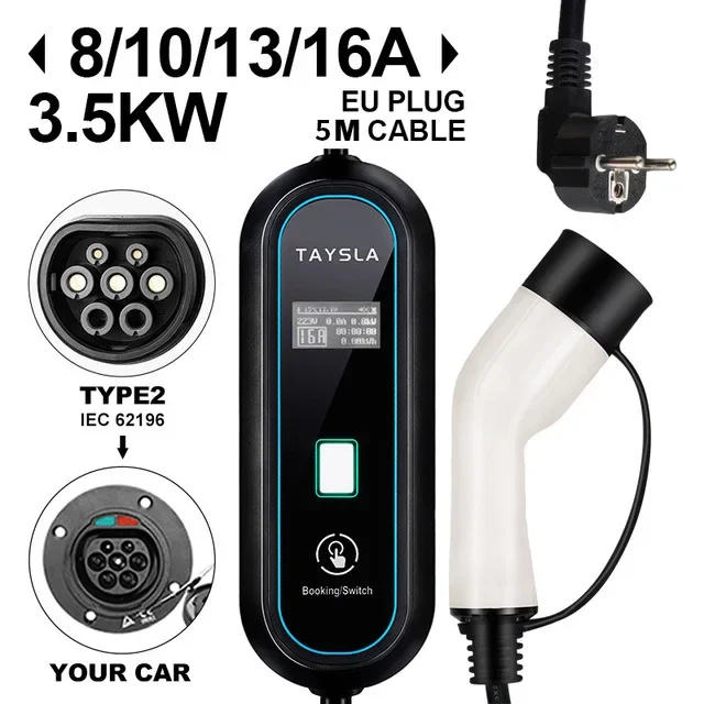 =TAYSLA Electric Car Charger Type 2 7kW 32A Portable EV Charger 3.5kW 16A 80V-260V BR Plug Charging Cable for electric Vehicles