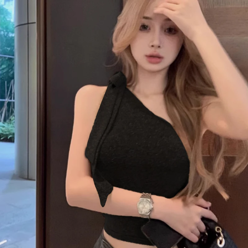 

Fashion Sexy Off-Shoulder Short Belly-Exposed Knotted Slim Vest For Women