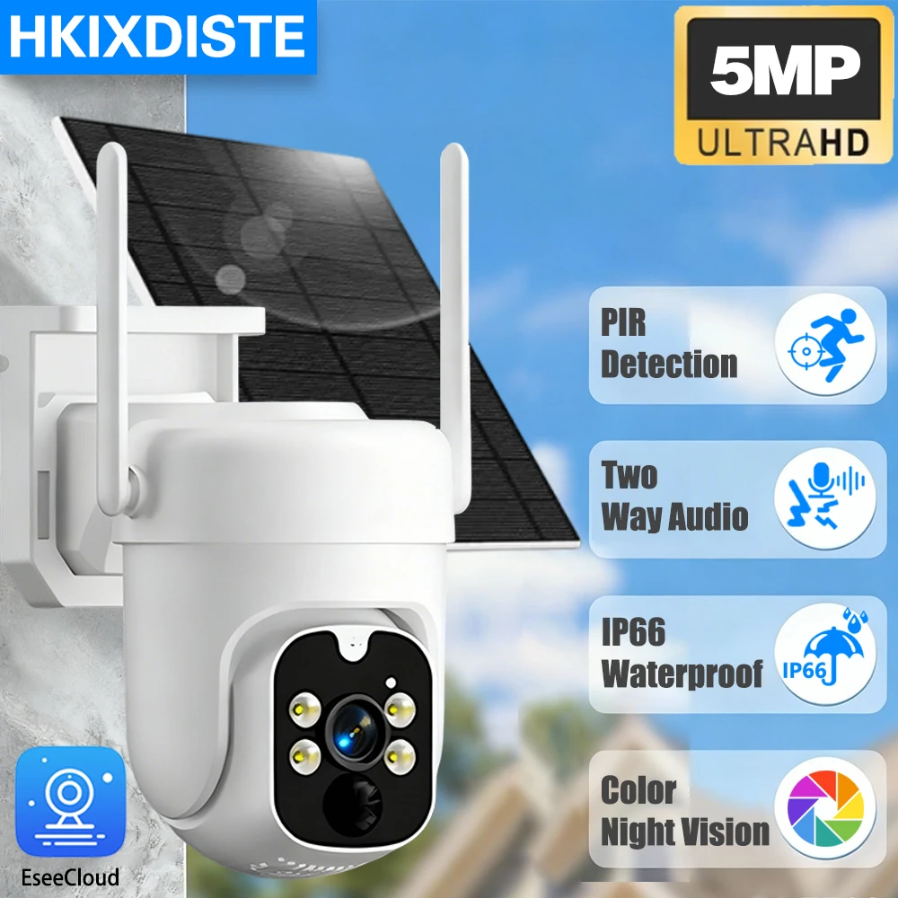 

WiFi PTZ Camera Outdoor Wireless Solar IP Camera 5MP HD Built-in Battery Video Surveillance Camera Long Time Standby EseeCloud