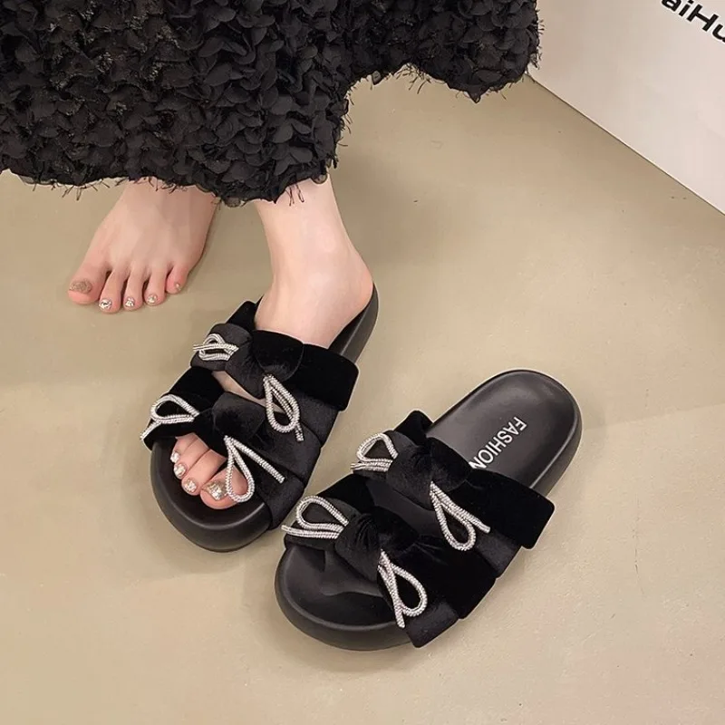 Platform Sandals Women\'s Summer New Double Bow Sandals Fashion Anti-slip Wear-resistant Beach Shoes