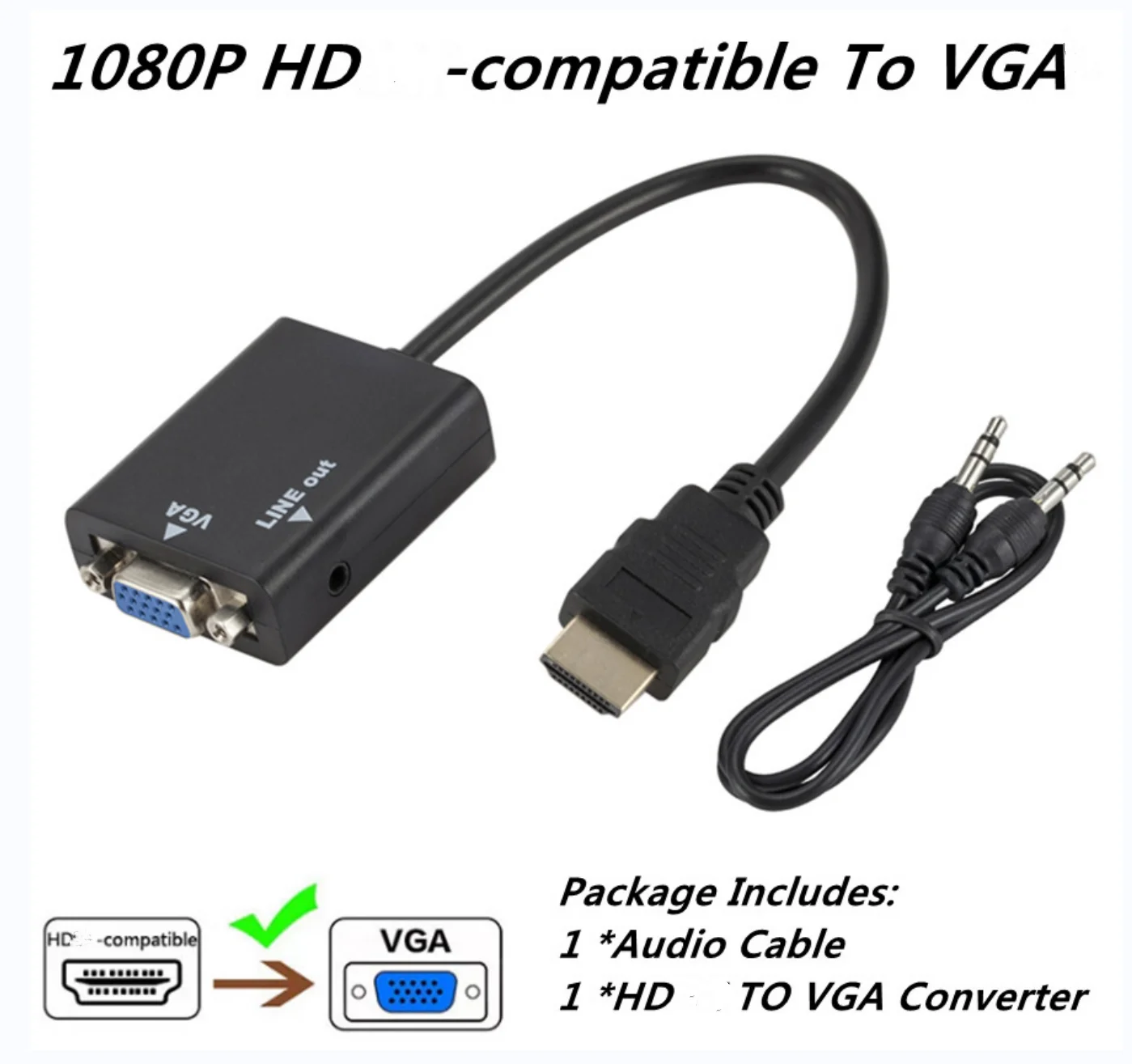 

HD 1080P HD-совместимый преобразователь VGA с аудио HD2VGA разъем адаптер для ПК ноутбука в HDTV конвертер проектора