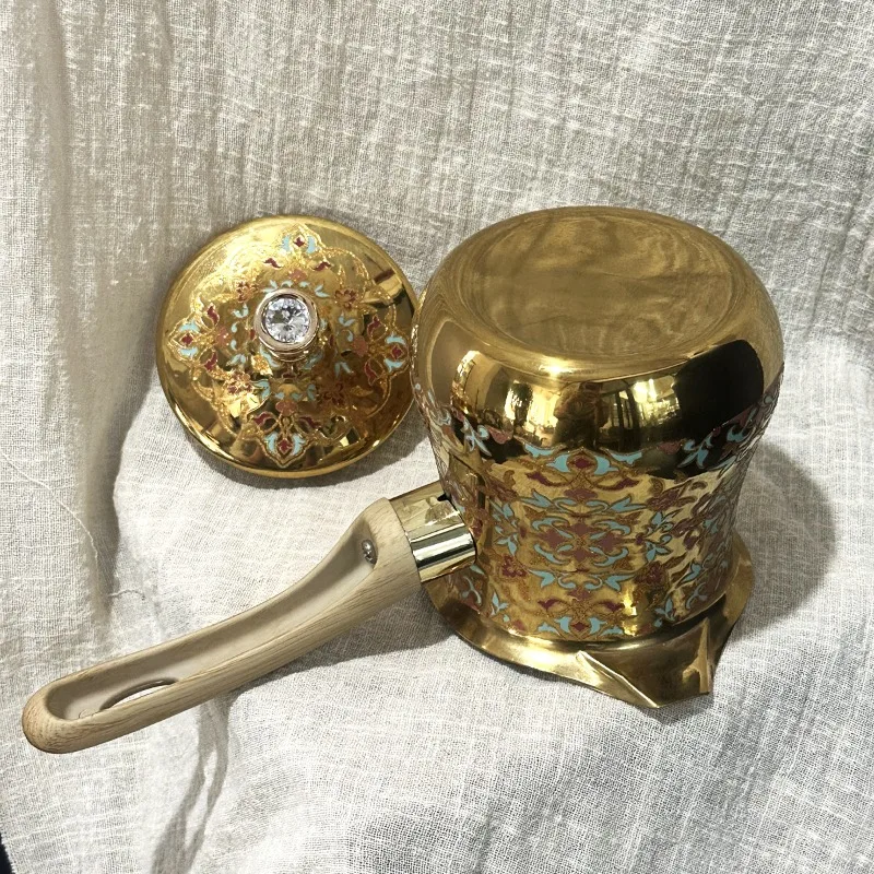 

Coffee pot set Wooden handle latte cup Two packs Stainless steel milk cup Butter milk cup decal