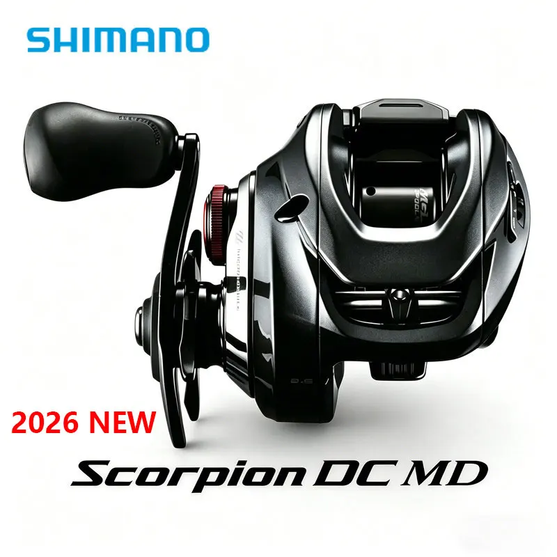 Новая оригинальная спиннинговая катушка SHIMANO 2026 Scorpion DC Silent MD200, красная, для крупной рыбы, черного баса, мощная