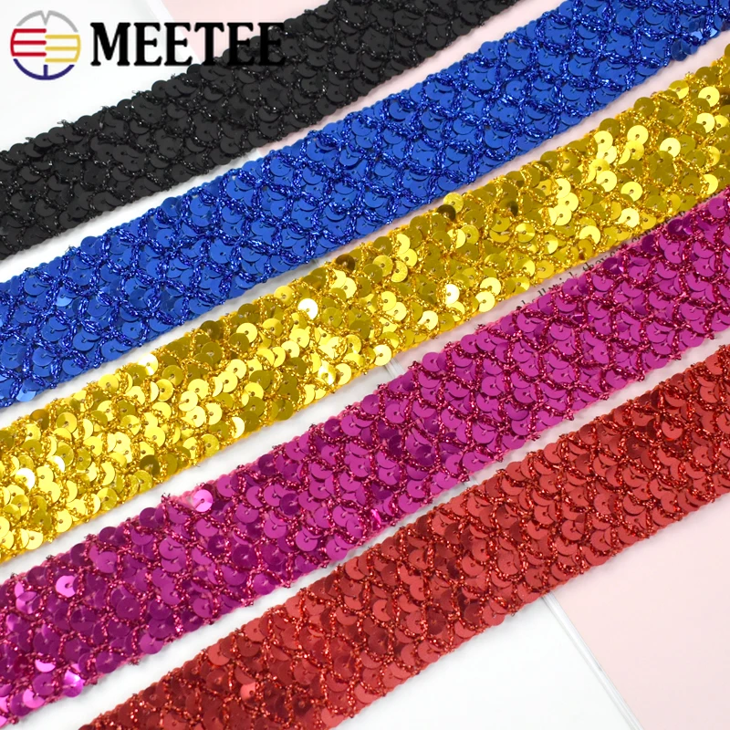 5/10Meters 20/35mm Sequins Ribbon Lace Trim Sequin Fabric Ribbons For Dress Garments Decoration Tapes Sewing Accessories