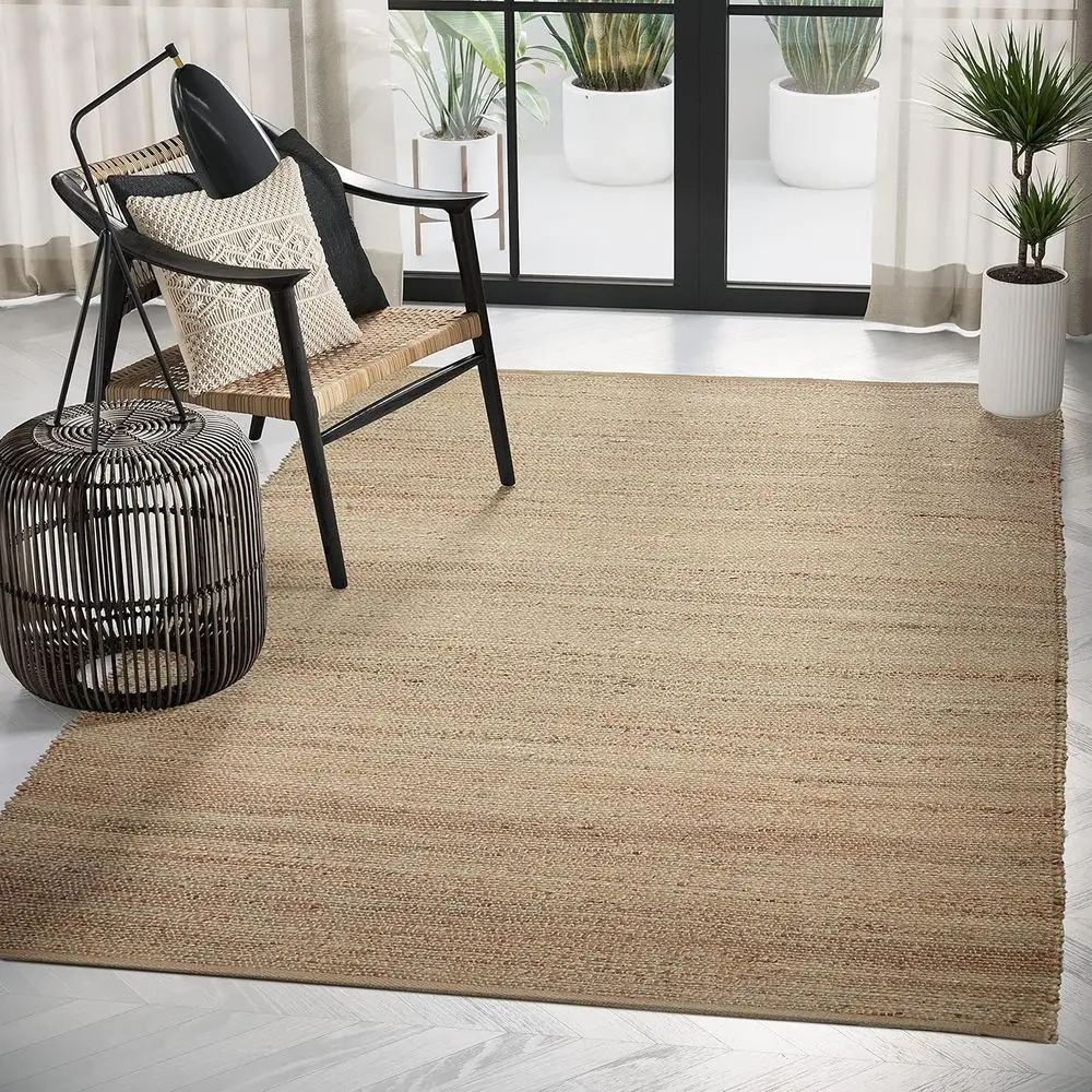 

Цельнонатуральный джутовый плетеный коврик для столовой в стиле бохо — текстурированный бежевый цвет размером 6 x 9 футов